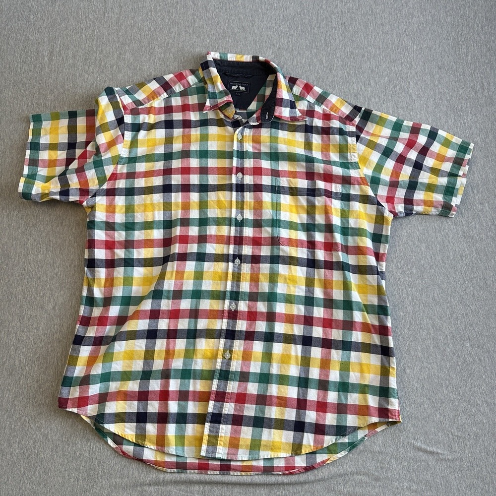Vintage Woods &‎ Gray Mens Button Up Multicolor Plaid Short Sleeve Shirt Size XL